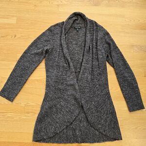 Eileen Fisher Cardigan Sweater S Wool Linen Silk Heather Gray Brown Open Front‎